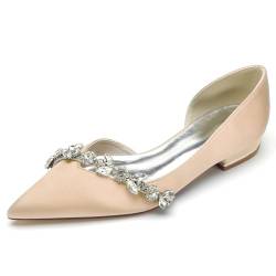 FGRID Ballerinas mit geschlossener Spitze für Damen, sexy Brautschuhe mit Strasssteinen und niedrigem Absatz, Sommer-Schlupfschuhe im Ballerina-Stil,Apricot,42 von FGRID