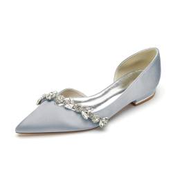 FGRID Ballerinas mit geschlossener Spitze für Damen, sexy Brautschuhe mit Strasssteinen und niedrigem Absatz, Sommer-Schlupfschuhe im Ballerina-Stil,Silber,43 von FGRID