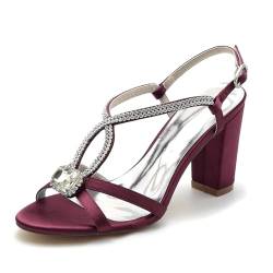 FGRID Damen Blockabsatz-Hochzeitsschuhe für die Braut, modische Peep-Toe-Pumps mit funkelnden Strasssteinen, sexy Sandalen mit Knöchelriemen für Abschlussball und Party,Wine red,40 von FGRID