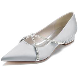 FGRID Damen-Hochzeitsschuhe mit spitzer Spitze, modische Pumps mit geschlossener Spitze und klobigem Absatz für die Braut, sexy Ballerinas mit Strasssteinen und gekreuzten Riemen,Silber,38 von FGRID