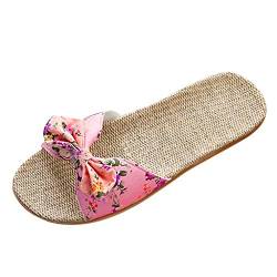 FGUUTYM Boheme Schuhe weibliche Sandalen Flachs Frauen Flops Boomknot-Los-Pantoffel für Frauen Leinen Strand Bunte Damenschuhe (Z-A-Pink, 39-40) von FGUUTYM