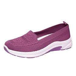 FGUUTYM Damen Einzelschuhe Slip On Fly Woven Mesh Freizeitschuhe Tennis Walking Atmungsaktive Turnschuhe Mode Turnschuhe Flache Schuhe Für Damen (Purple, 37) von FGUUTYM