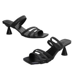 FGUUTYM Römersandalen Damen Hoch - Damen Hausschuhe Sommer Mit Absatz Pantoffeln Damen Leichte Rutschfest Sandals Barfuss Sandalen Damen Elegant Slides Damen Pantoletten Damen Schwarz von FGUUTYM