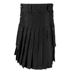 Schottland Kilt Rock Herren - Kilt Gothic Punk Faltenrock Taschenröcke Schottische Kleidung Einfarbig Mittelalter Rock Vintage Kleidung Männer High Waist Schottland Kilt Rock von FGUUTYM