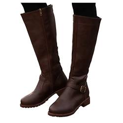 Stiefeletten Damen Herbst - Weite H Langschaftstiefel Lederstiefel Damenstiefel Reitstiefel Schlupfstiefel Westernstiefel Flache Stiefel Halbhohe Stiefel Ankle Boots Winterstiefel Winterboots Gr.37-42 von FGUUTYM