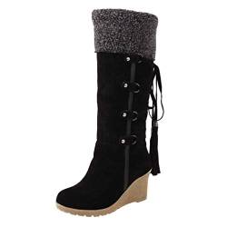 Winterstiefel Damen Gefüttert - Elegante Overknees Stiefel Mit Keilabsatz Warm Cowboy Stiefel Mit Schnürsenkeln Wildleder Westernstiefel Schlupfstiefel Reitstiefel Kniehohe Stiefel Winterboots Gr.43 von FGUUTYM