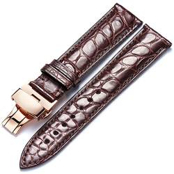 FGVHJOJXA 12mm-24mm Schwarz/Hellbraun geprägtes Lederarmband mit Alligatorprägung Braun+Silberschnalle1-22mm(Brown+rosegoldbuckle1,14mm) von FGVHJOJXA