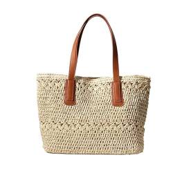 FGVHJOJXA Casual Große Kapazität Strohfrauen Umhängetasche Aushöhlen Handgewebe Tragetaschen for Frauen Strand Woven Frauen Handtasche(Beige) von FGVHJOJXA