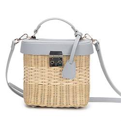 FGVHJOJXA Damen-Lederband Single-Schulter-Crossbody-Tasche handgefertigte natürliche gewebte Rattan-Handtaschen(E) von FGVHJOJXA