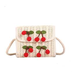 FGVHJOJXA Damen Sommer Mode Strand Tasche Stroh Messenger Bag Girl Cherry Woven Tasche Kleine Tasche von FGVHJOJXA