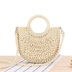 FGVHJOJXA Frauen Sommer Stroh Strandtasche Handgemachte Runde Schulter Crossbody Taschen Bogen Design Rattan Handtasche Damen Totes(Beige) von FGVHJOJXA