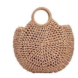 FGVHJOJXA Große Kapazität Runde Strohtasche for Frauen Sommer gewebt handgemachte Schultertasche Rattan Kintted Einkaufstasche Urlaub Strandtasche(Khaki) von FGVHJOJXA