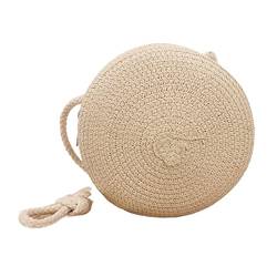 FGVHJOJXA Minimalistische runde Strohtasche for Frauen, gewebte handgemachte Umhängetasche, Sommer, neue Urlaubs-Strandtasche, lässige Umhängetasche(Beige) von FGVHJOJXA