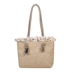 FGVHJOJXA Mode Frauen Sommer Strohbeutel Tasche Umhängetaschen Große Wicker gewebt Handtasche Weibliche Geflechttasche Beutel Strandtasche(White) von FGVHJOJXA