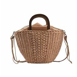 FGVHJOJXA Sommer Frauen Stroh gewebt Strandkorb Bag Handgemachte Crossbody Tasche Damen Raffia Rattan Kleine Handtasche Lässige Totes(Khaki) von FGVHJOJXA