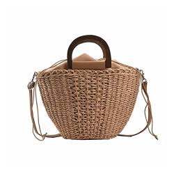 FGVHJOJXA Sommer Stroh Eimer Tasche Weibliche Große Kapazität Strand Taschen Rattan Handgemachte Umhängetasche Urlaub Tote Gewebte Griff Tasche(Khaki-1) von FGVHJOJXA