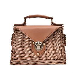 FGVHJOJXA Vintage Rattan Frauen Handtaschen Strohleder Umhängetasche Damen Tasche Strand Stroh Crossbody Taschen for Frauen Wicker Dame Handtasche von FGVHJOJXA