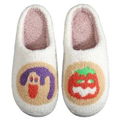 FIENZA Halloween Hausschuhe Damen Baumwolle Warme Drinnen Pantoffeln Plüsch Funny Print Damen Herren Weicher Plüsch Retro Hausschuhe Warme Pantoffeln Trendiger Slipper drinnen und draußen von FIENZA