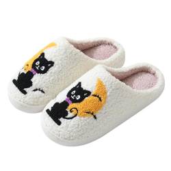 FIENZA Halloween Hausschuhe Damen Baumwolle Warme Drinnen Pantoffeln Plüsch Funny Print Damen Herren Weicher Plüsch Retro Hausschuhe Warme Pantoffeln Trendiger Slipper drinnen und draußen von FIENZA