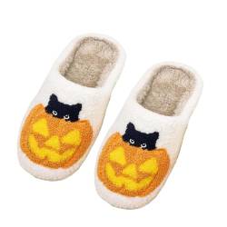 FIENZA Halloween Hausschuhe Damen Baumwolle Warme Drinnen Pantoffeln Plüsch Funny Print Damen Herren Weicher Plüsch Retro Hausschuhe Warme Pantoffeln Trendiger Slipper drinnen und draußen von FIENZA