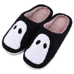 FIENZA Halloween Hausschuhe Damen Baumwolle Warme Drinnen Pantoffeln Plüsch Funny Print Damen Herren Weicher Plüsch Retro Hausschuhe Warme Pantoffeln Trendiger Slipper drinnen und draußen von FIENZA