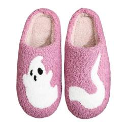 FIENZA Halloween Hausschuhe Damen Baumwolle Warme Drinnen Pantoffeln Plüsch Funny Print Damen Herren Weicher Plüsch Retro Hausschuhe Warme Pantoffeln Trendiger Slipper drinnen und draußen von FIENZA