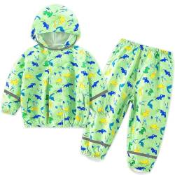 FILOWA Kinder Regenanzug Jungen Wasserdicht Regenjacke und Regenhose Atmungsaktiv Leicht Regenkleidung mit Reflektor Kapuze Zweiteiliger Regenset Regendichte Matschanzug Unisex 6-7 Jahre, Mintgrün von FILOWA