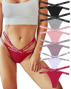 FINETOO 6er Pack String Tanga Damen aus Baumwolle Sexy Unterwäsche für Frau Unterhose mit Hoher Taille und Einem Sportgürtel Unterwäsche im Multipack S-XL von FINETOO