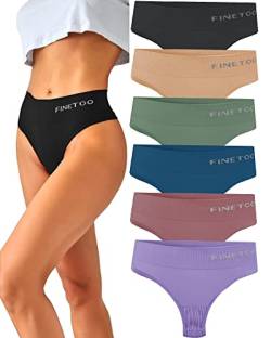 FINETOO 6er-Pack String Tangas Damen Bauchkontrolle Strings Set Atmungsaktiv Thong Frauen Unterhosen Hoher Taille Unterwäsche Weich Panties Mehrpack S-XL… von FINETOO