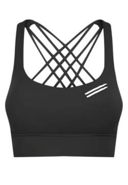 FITNESS4HAPPYNESS Damen Sport BH Schwarz - Oberteile Gekreuzt Für Yoga Gym Shirts Fitness Training Crop Top Bra (DE/NL/SE/PL, Alphanumerisch, S, Regular, Regular, Schwarz) von FITNESS4HAPPYNESS