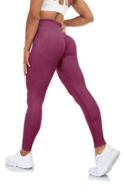 FITTOO Leggings Scrunch Butt Damen Seamless Hohe Taille Push Up Leggings Sport Slim Fit Booty Für Gym Yoga Fitness #7-Rot S von FITTOO