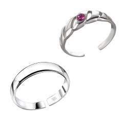 FIVE-D 2 x Ring Zehenring Zehring Damen Ring 925 Sterling Silber Set (2 Stück-Kristall Rot) von FIVE-D