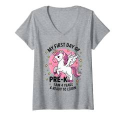 Damen Mein erster Tag vor K Ich bin 4 Jahre alt, Kinder, Junge, Mädchen, Student T-Shirt mit V-Ausschnitt von FIrst day back to school Pre-k kindergarten