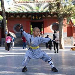 FJJLOVE Kinder Kung Fu Uniform, Chinesische Traditionelle Tai Chi Wushu Kleidung Kinder Kampfsport Performance-Kostüm Shaolin Taekwondo Training Bekleidung,Grau,XL von FJJLOVE