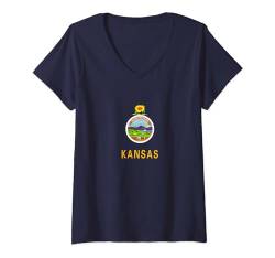 Damen Flagge des Bundesstaates Kansas T-Shirt mit V-Ausschnitt von FLAGS
