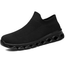 FLARUT Slip-On Sneakers Herren Damen Sportschuhe Laufschuhe Fitness Jogging Leichtgewichts Walkingschuhe Turnschuhe Atmungsaktiv Freizeitschuhe Straßenlaufschuhe(Reines Schwarz,37) von FLARUT