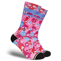 FLINCK Socken Pink Skull Camo - Crossfit-Socken, Laufsocken, Fitness-Socken, Fahrradsocken mit nahtlosem Zehenverschluss 42-44 von FLINCK