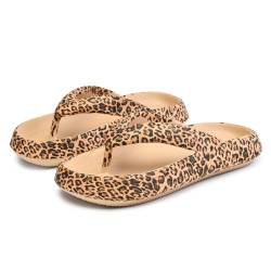 FLIOZY Leopard Flip-Flops für Damen und Herren, EVA Weiche Cloud-Sandalen, Rutschfeste Zehentrenner mit Gepolsterter Sohle, Plattform Hausschuhe für Drinnen & Draußen,Grau von FLIOZY