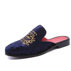 FLQL Herren Leder Scuff Hausschuhe Samt Slip On Loafers Mode Anti-Rutsch Sandalen Slides für Männer und Frauen Designer Größe 40-47, Blau (blau), 41 EU von FLQL