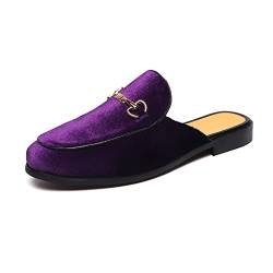 FLQL Herren Schuhe Luxus Samt Gold Schnalle Slip-on Penny Loafers Casual Smoking Hausschuhe Indoor Outdoor Sandalen Schwarz Größe 40-47, 6-Purple, 47 EU von FLQL