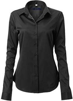 FLY HAWK Damen Hemd Bluse Basic Bambusfaser Hemdbluse Slim Fit Arbeitshemden Langarm Stretch Hemden Freizeit Business Elegant Hemd Größe 34 bis 52,Schwarz,42 (UK 14) von FLY HAWK