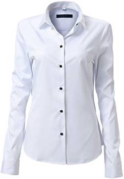 FLY HAWK Damen Hemd Bluse Basic Bambusfaser Hemdbluse Slim Fit Arbeitshemden Langarm Stretch Hemden Freizeit Business Elegant Hemd Größe 34 bis 52,Weiß,52 (UK 24) von FLY HAWK