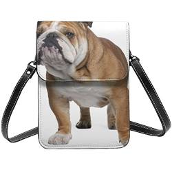 FLYIFE Englische Bulldogge bedruckte Crossbody-Tasche mit Klappe – tragbare Leder-Handytasche, Geldbörse, kleine Umhängetasche für Mädchen und Frauen, Schwarz , Einheitsgröße von FLYIFE