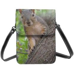 FLYIFE Squirrel In The Tree bedruckte Crossbody-Tasche mit Klappe – tragbare Leder-Handytasche, Geldbörse, kleine Umhängetasche für Mädchen und Frauen, Schwarz , Einheitsgröße von FLYIFE