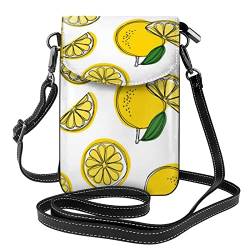 FLYIFE Umhängetasche mit Lemon-Frucht-Muster, bedruckt, mit Klappe, Leder-Handytasche, Geldbörse, kleine Umhängetasche für Mädchen und Frauen, Schwarz , Einheitsgröße von FLYIFE