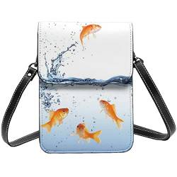 Fish In Water bedruckte Crossbody-Tasche mit Klappe – tragbare Leder-Handytasche, Geldbörse, kleine Umhängetasche für Mädchen und Frauen, Schwarz , Einheitsgröße von FLYIFE