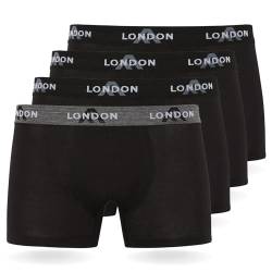 FM London (4/8er-Pack) Herren-Boxershorts mit elastischem Bund Herrenunterwäsche für den Alltag, Schwarz (4er Pack), L von FM London