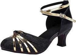 Lateinische Tanzschuhe für Damen, lateinamerikanische Schuhe mit Absatz 5,50 cm für Tango-Salsa., Schwarz , 39 EU von FM2018XSL