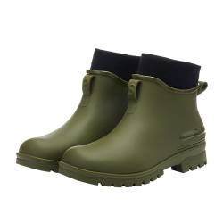 FNKDOR Gummistiefel Damen Herren Unisex Kurz Weitschaft Rutschfest Modisch Regenstiefel mit Gefütterte (Green, 38) von FNKDOR