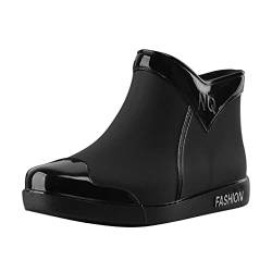 FNKDOR Gummistiefel Damen Kurz Weitschaft Flach Regenstiefel von FNKDOR